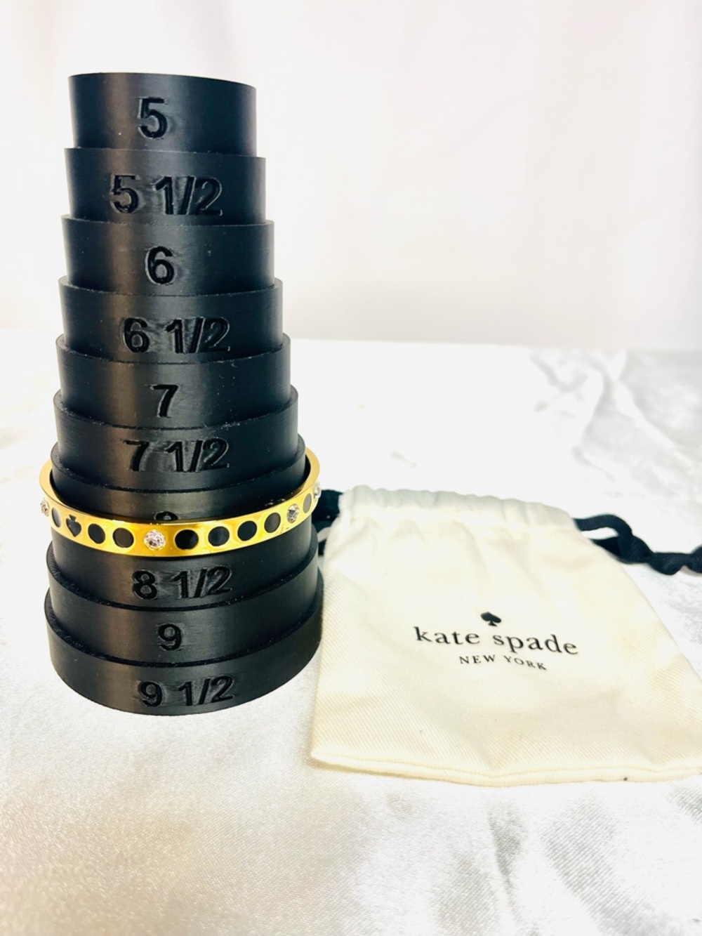 Kate Spade Gold Bangle Bracelet with Spade and Rhinestone Details - Dust Bag - Picture 4 of 4